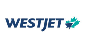 WestJet logo with blue and green leaf